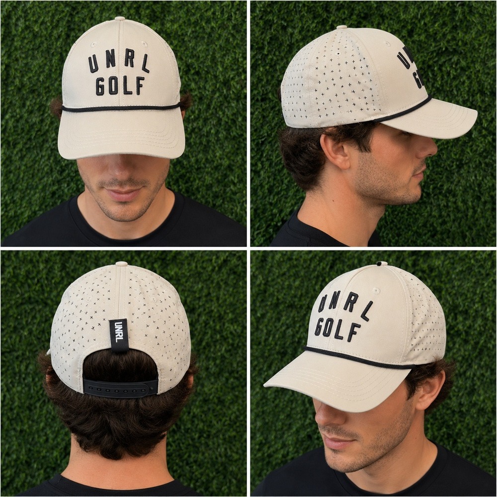 UNRL‎ Golf Hat Mens OSFA Cream Rope Snapback Mid Pro Perforated Performance Cap